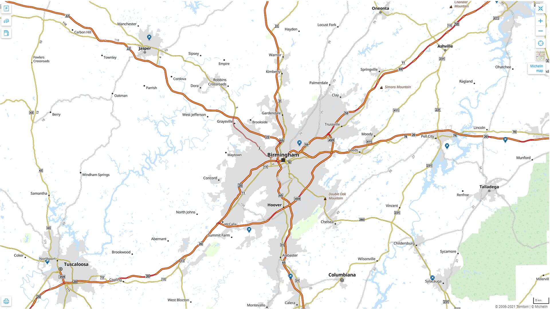 Birmingham Alabama Highway and Road Map